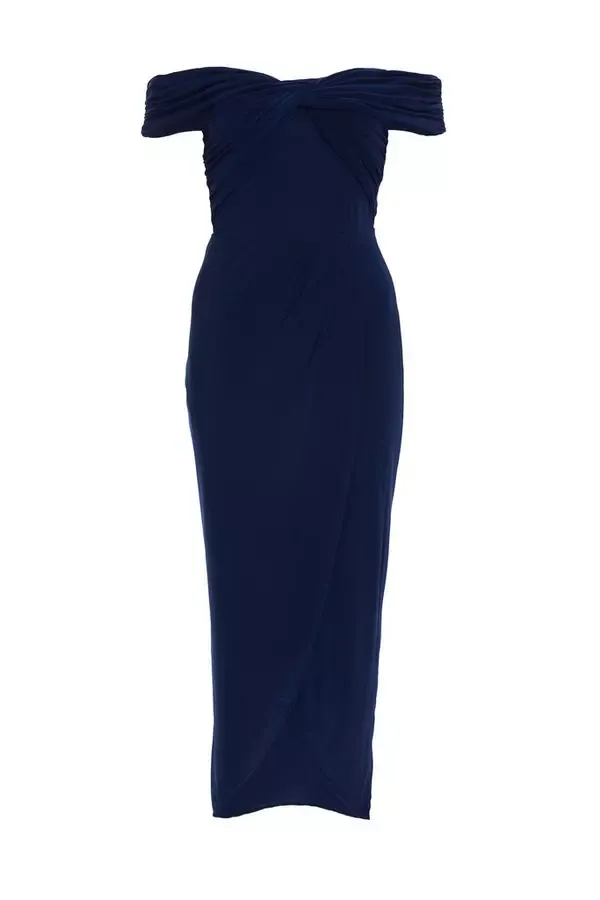 Quiz Clothing Dresses Navy Twist Bardot Bodycon Midi Dress 8211 Women