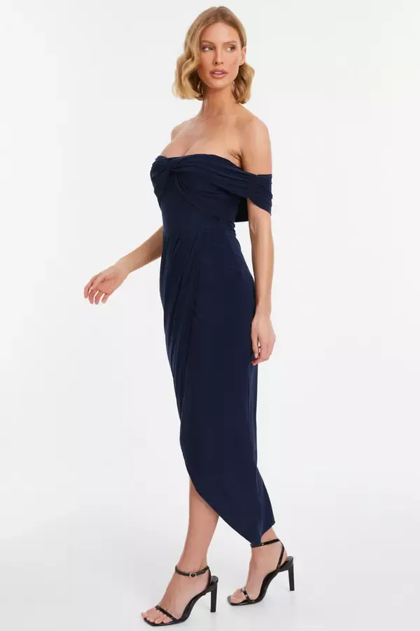 Quiz Clothing Dresses Navy Twist Bardot Bodycon Midi Dress 8211 Women