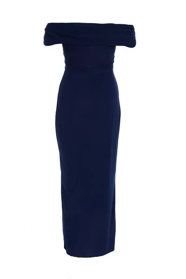 Quiz Clothing Dresses Navy Twist Bardot Bodycon Midi Dress 8211 Women