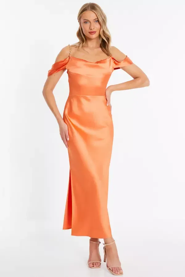 Quiz Clothing Dresses Orange Satin Midaxi Dress 8211 Women