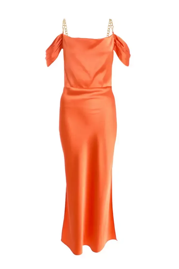 Quiz Clothing Dresses Orange Satin Midaxi Dress 8211 Women
