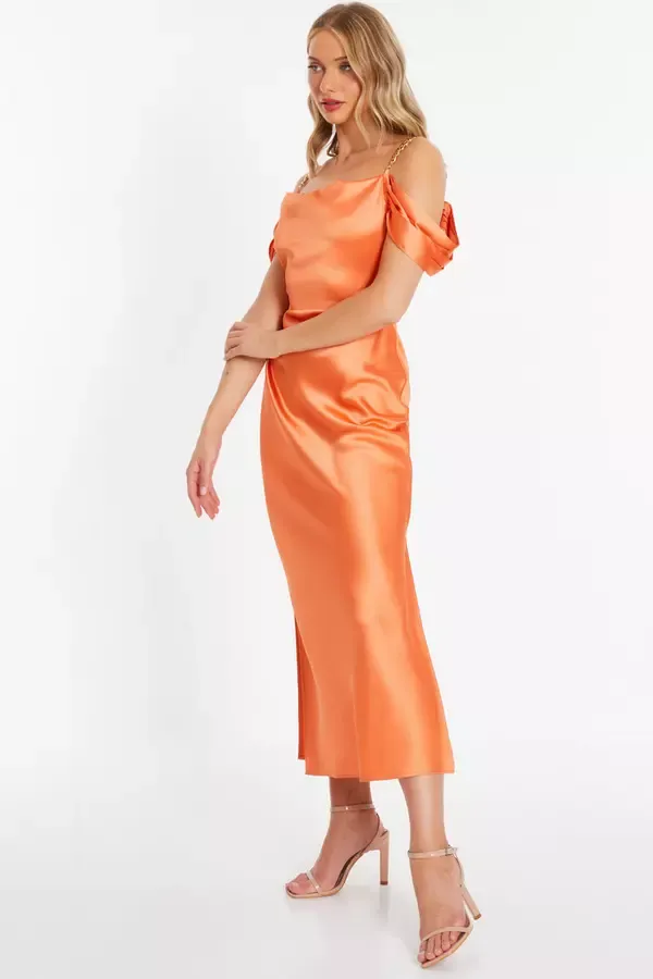Quiz Clothing Dresses Orange Satin Midaxi Dress 8211 Women