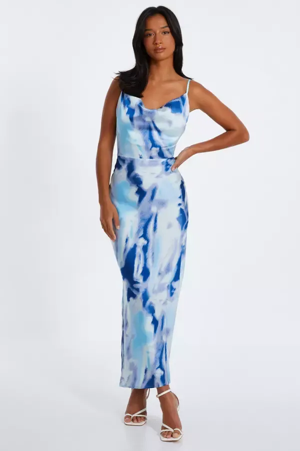 Quiz Clothing Dresses Petite Navy Satin Large Floral Print Midaxi Dress 8211 Women