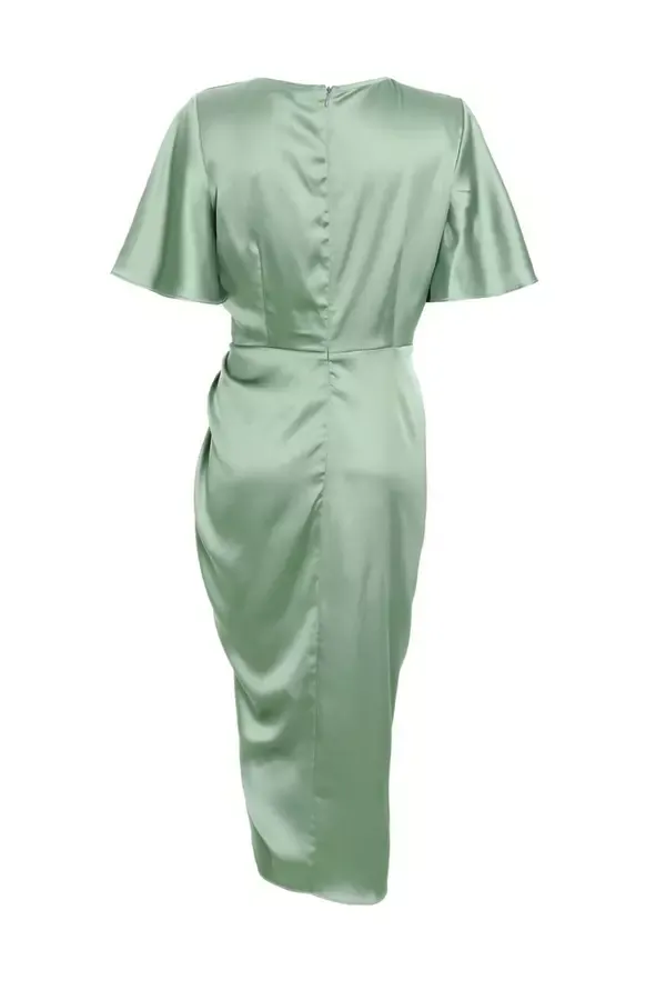 Quiz Clothing Dresses Petite Sage Satin Ruched Wrap Midi Dress 8211 Women