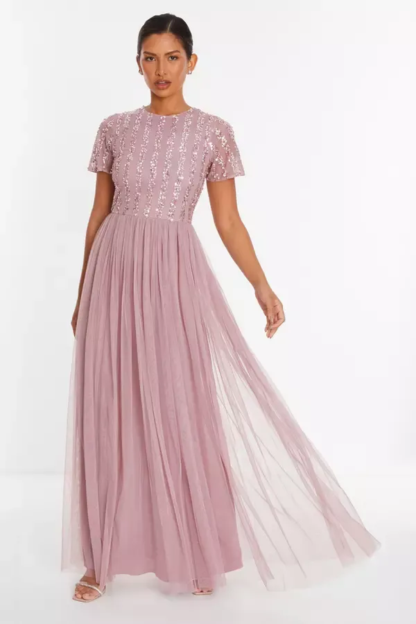 Quiz Clothing Dresses Pink Embellished Sequin Maxi Dress 8211 Women