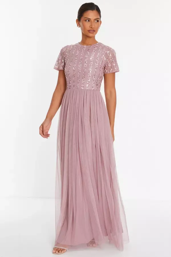 Quiz Clothing Dresses Pink Embellished Sequin Maxi Dress 8211 Women