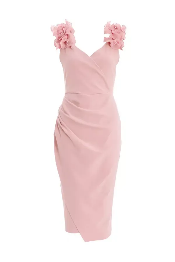 Quiz Clothing Dresses Pink Ruffle Wrap Midi Dress 8211 Women