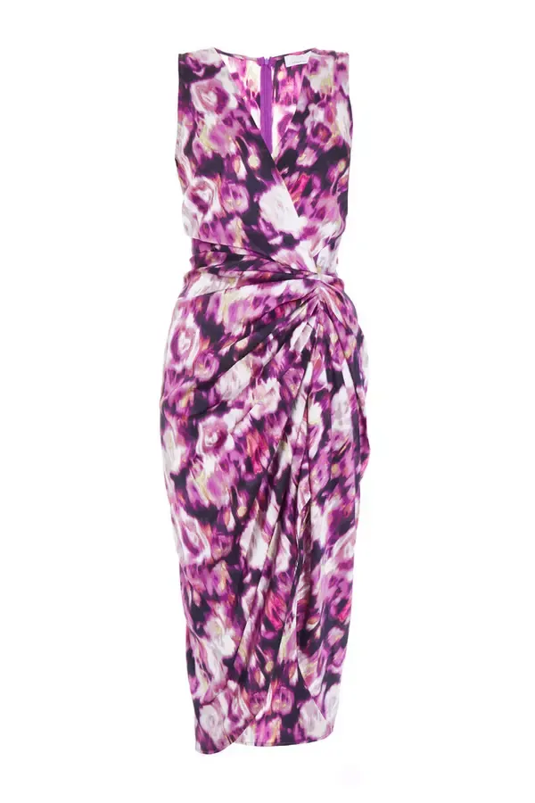 Quiz Clothing Dresses Purple Floral Print Ruched Midi Dress 8211 Women