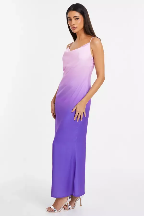 Quiz Clothing Dresses Purple Satin Ombre Slip Maxi Dress 8211 Women