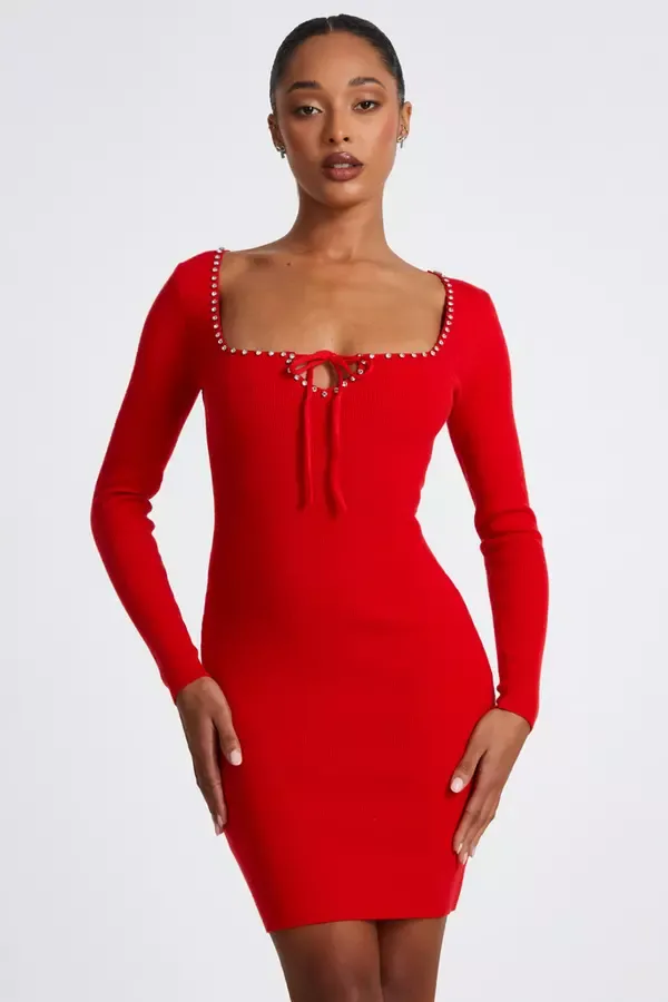 Quiz Clothing Dresses Red Diamante Trim Jumper Dress 8211 Women