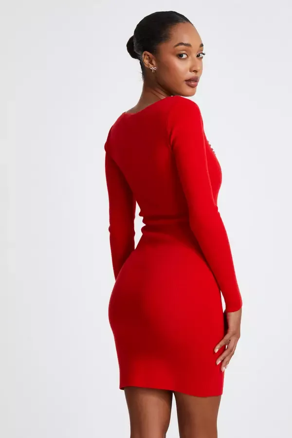 Quiz Clothing Dresses Red Diamante Trim Jumper Dress 8211 Women
