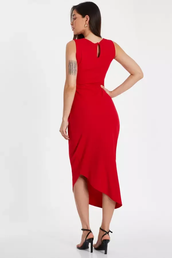 Quiz Clothing Dresses Red Flower Asymmetric Midaxi Dress 8211 Women