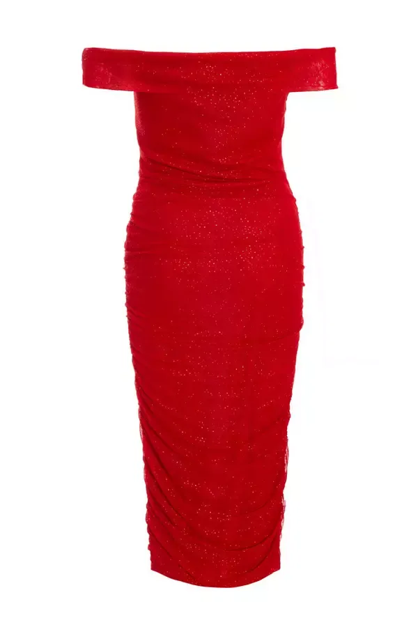 Quiz Clothing Dresses Red Glitter Mesh Midi Dress 8211 Women