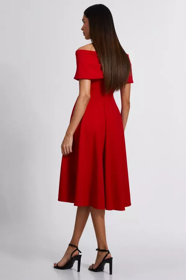 Quiz Clothing Dresses Red Skater Midi Dress 8211 Women