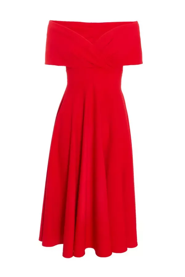 Quiz Clothing Dresses Red Skater Midi Dress 8211 Women