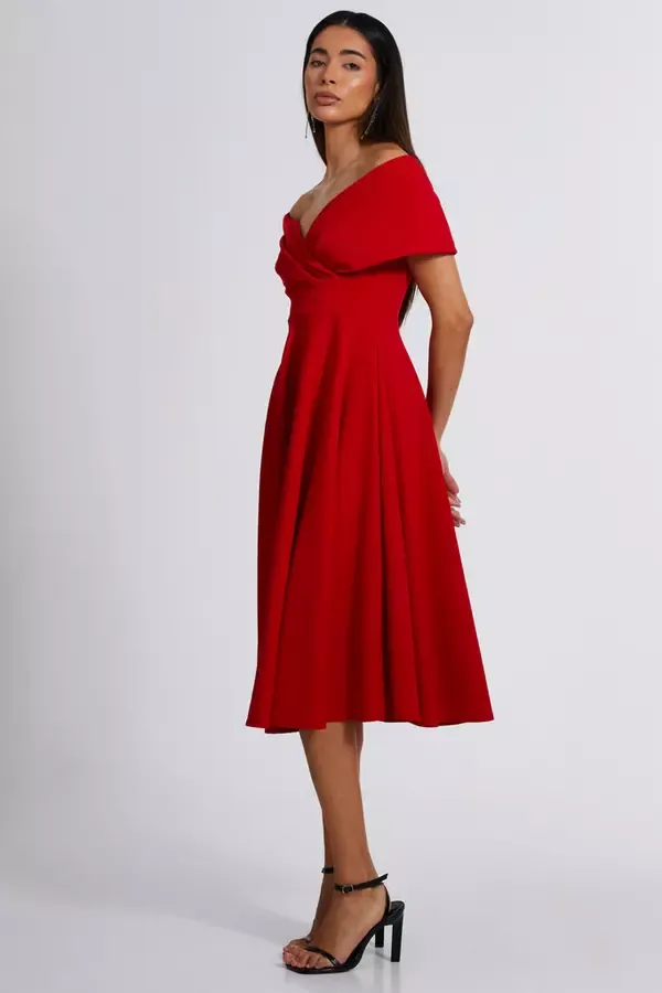 Quiz Clothing Dresses Red Skater Midi Dress 8211 Women