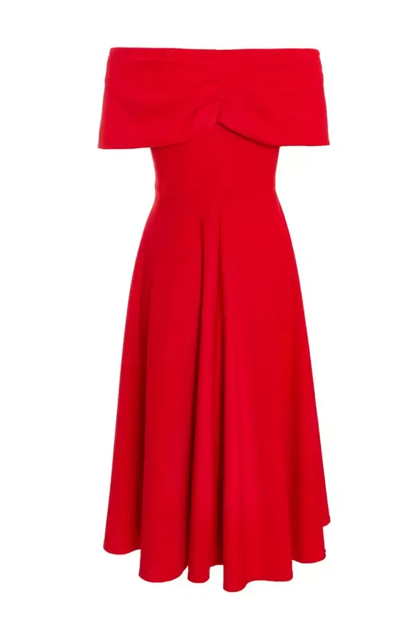 Quiz Clothing Dresses Red Skater Midi Dress 8211 Women
