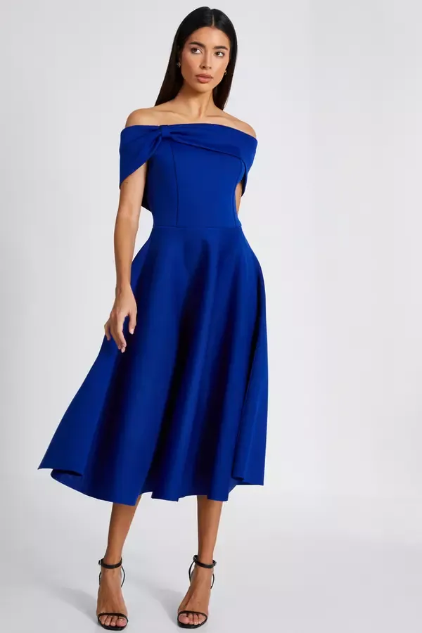 Quiz Clothing Dresses Royal Blue Bardot Midaxi Dress 8211 Women
