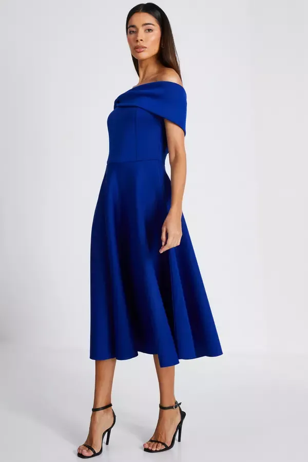 Quiz Clothing Dresses Royal Blue Bardot Midaxi Dress 8211 Women