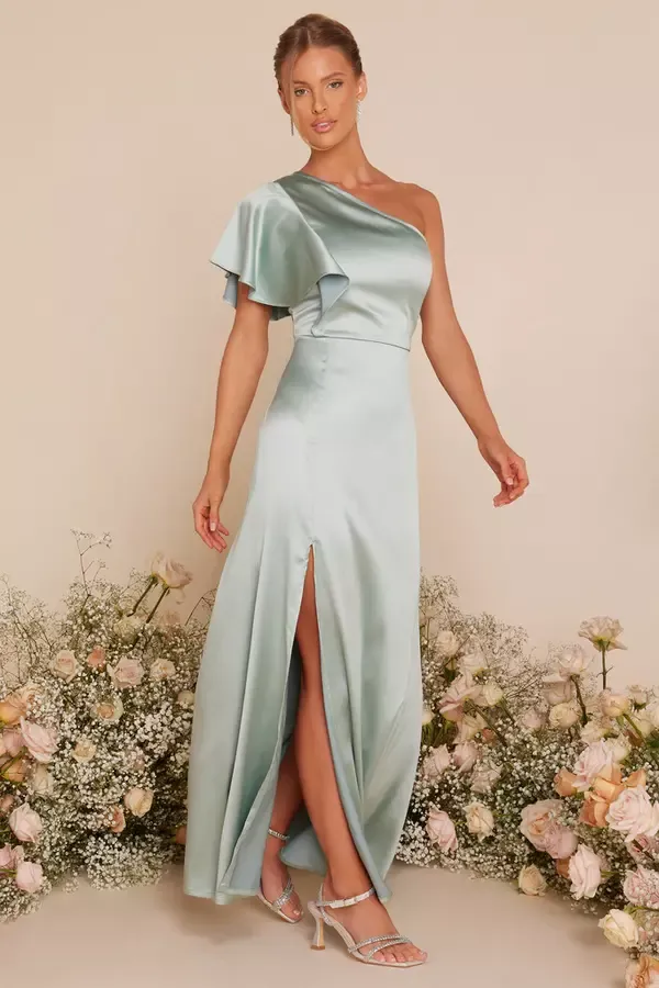 Quiz Clothing Dresses Sage Satin One Shoulder Maxi Dress 8211 Women