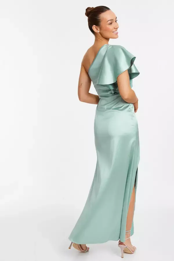Quiz Clothing Dresses Sage Satin One Shoulder Maxi Dress 8211 Women
