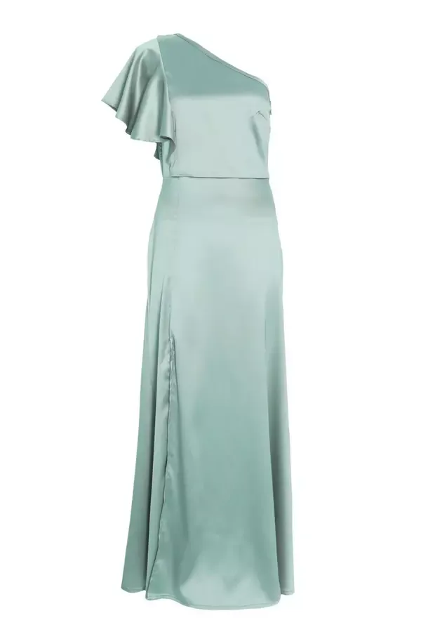 Quiz Clothing Dresses Sage Satin One Shoulder Maxi Dress 8211 Women