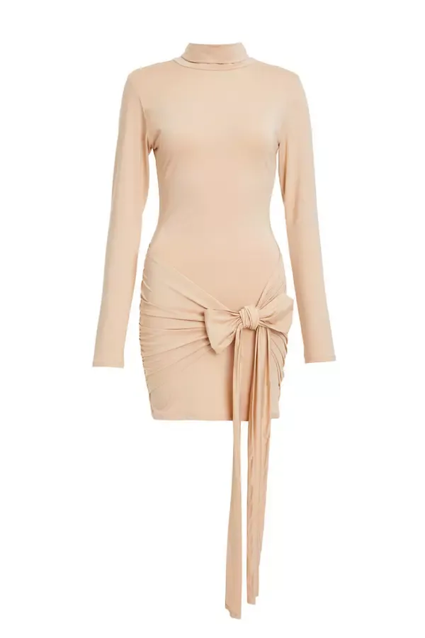 Quiz Clothing Dresses Stone Long Sleeve Tie Mini Dress 8211 Women