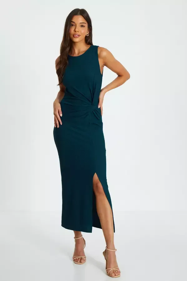 Quiz Clothing Dresses Teal Sleeveless Ruched Midaxi Dress 8211 Women