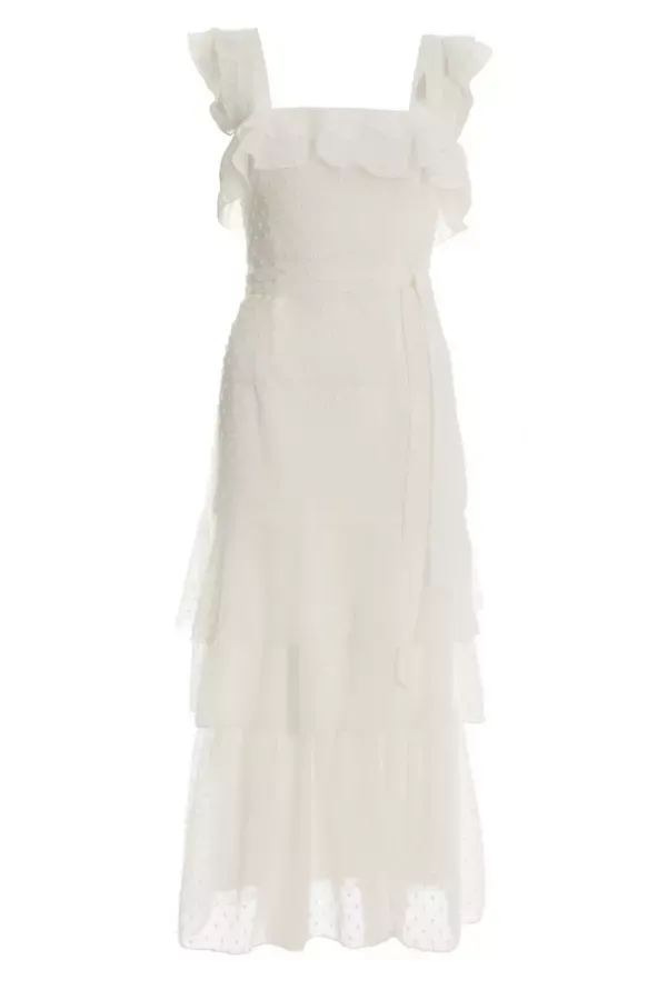 Quiz Clothing Dresses White Chiffon Dobby Tiered Maxi Dress 8211 Women