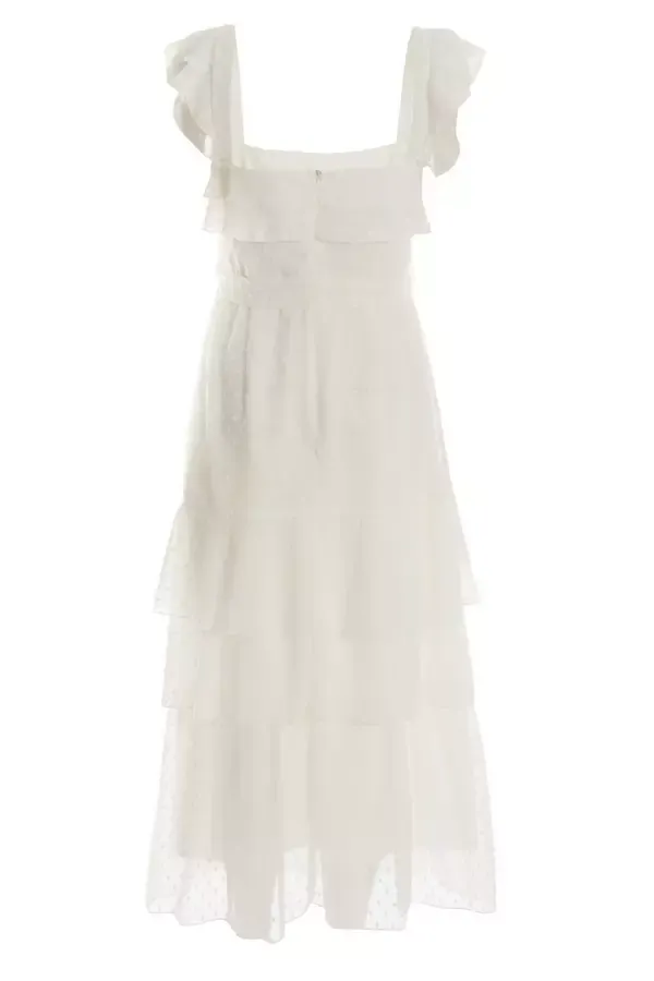 Quiz Clothing Dresses White Chiffon Dobby Tiered Maxi Dress 8211 Women