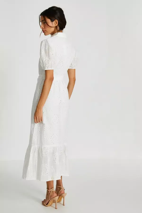 Quiz Clothing Dresses White Embroidered Midaxi Shirt Dress 8211 Women