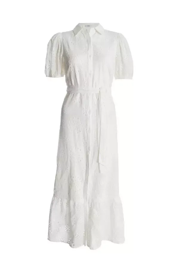 Quiz Clothing Dresses White Embroidered Midaxi Shirt Dress 8211 Women