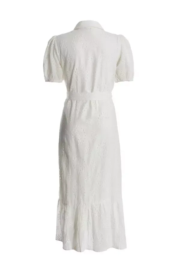 Quiz Clothing Dresses White Embroidered Midaxi Shirt Dress 8211 Women