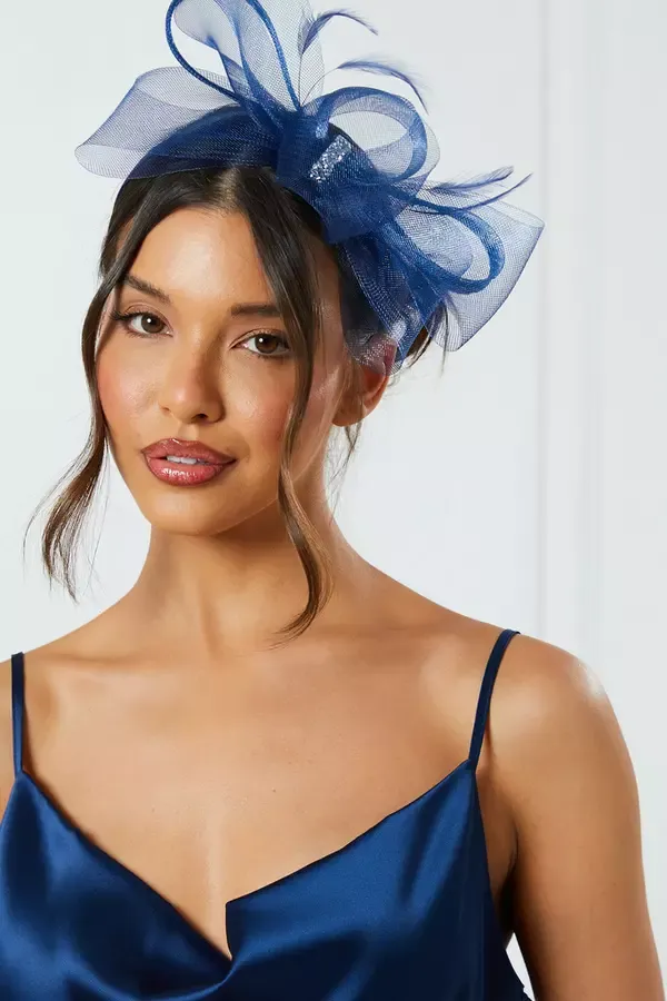 Quiz Clothing Fascinators Navy Diamante Trim Bow Headband Fascinator 8211 Women