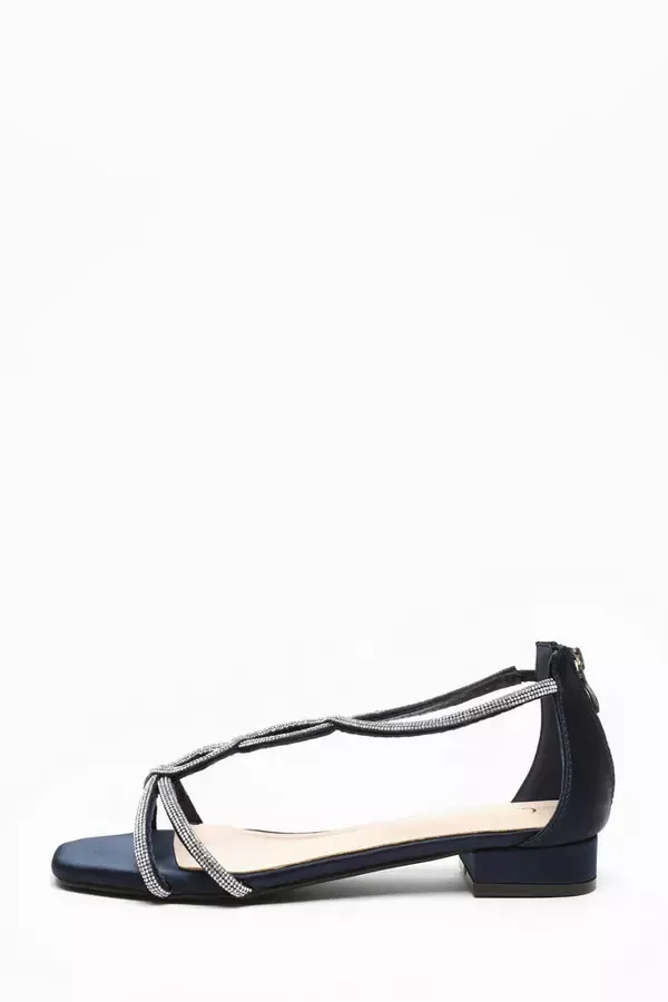 Quiz Clothing Flats Navy Satin Diamante TStrap Flat Sandals 8211 Women