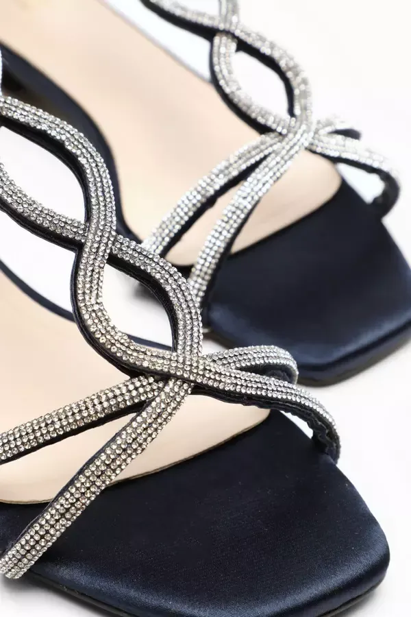 Quiz Clothing Flats Navy Satin Diamante TStrap Flat Sandals 8211 Women