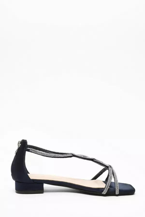Quiz Clothing Flats Navy Satin Diamante TStrap Flat Sandals 8211 Women