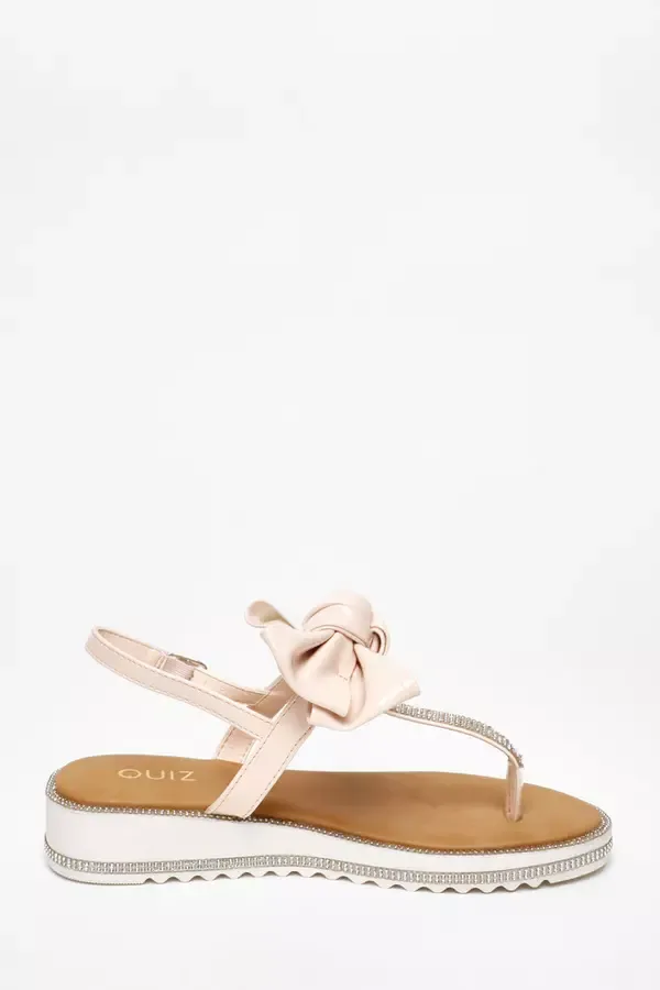 Quiz Clothing Flats Pink Faux Leather Bow Flat Sandals 8211 Women