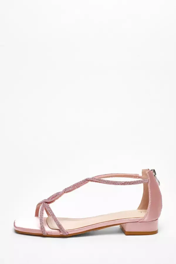 Quiz Clothing Flats Pink Satin Diamante TStrap Flat Sandals 8211 Women