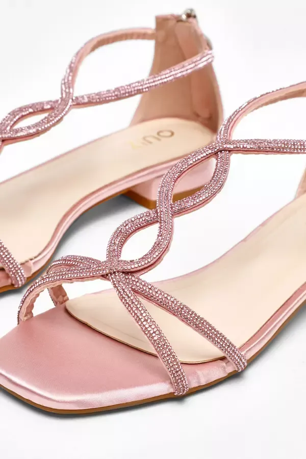 Quiz Clothing Flats Pink Satin Diamante TStrap Flat Sandals 8211 Women
