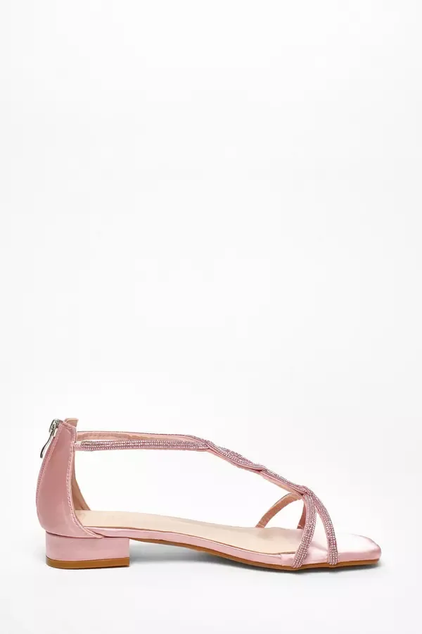 Quiz Clothing Flats Pink Satin Diamante TStrap Flat Sandals 8211 Women