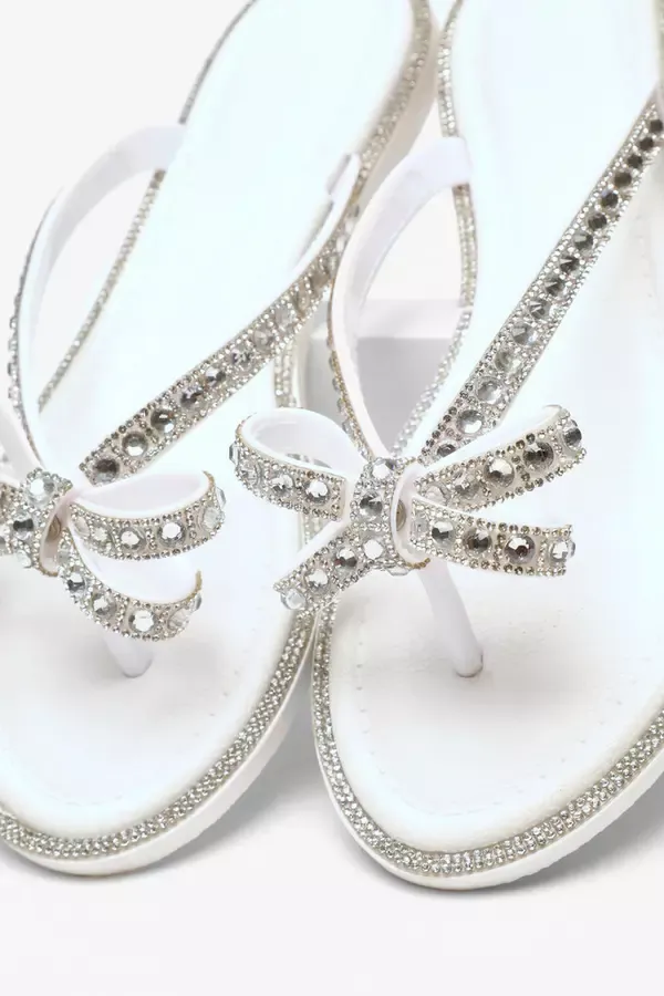 Quiz Clothing Flats White Diamante Bow Flat Sandals 8211 Women
