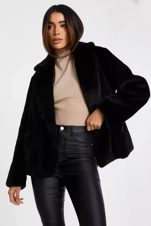 Quiz Clothing Going Out Black Faux Fur Jacket 8211 Women