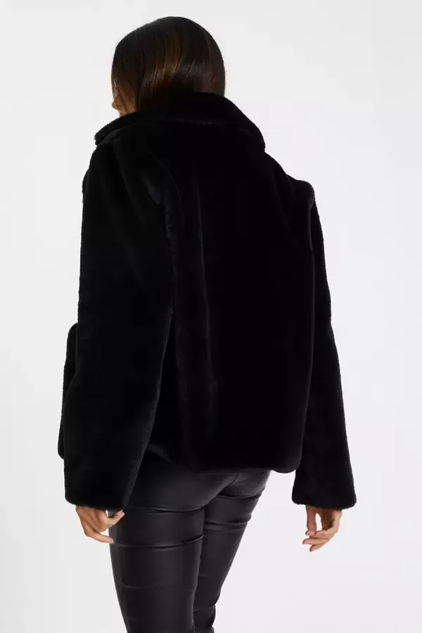 Quiz Clothing Going Out Black Faux Fur Jacket 8211 Women