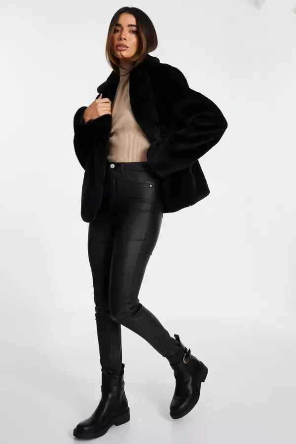 Quiz Clothing Going Out Black Faux Fur Jacket 8211 Women