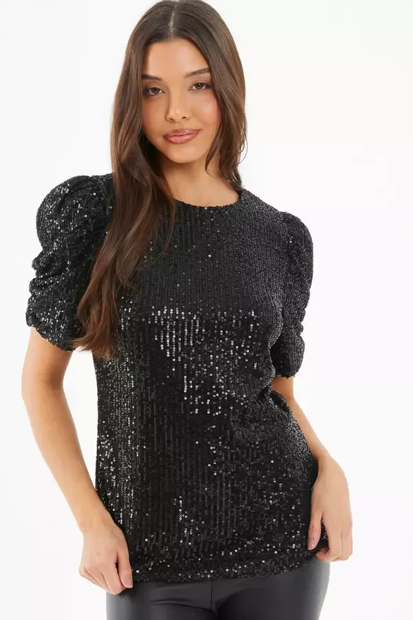 Quiz Clothing Going Out Black Sequin Boxy Top 8211 Women