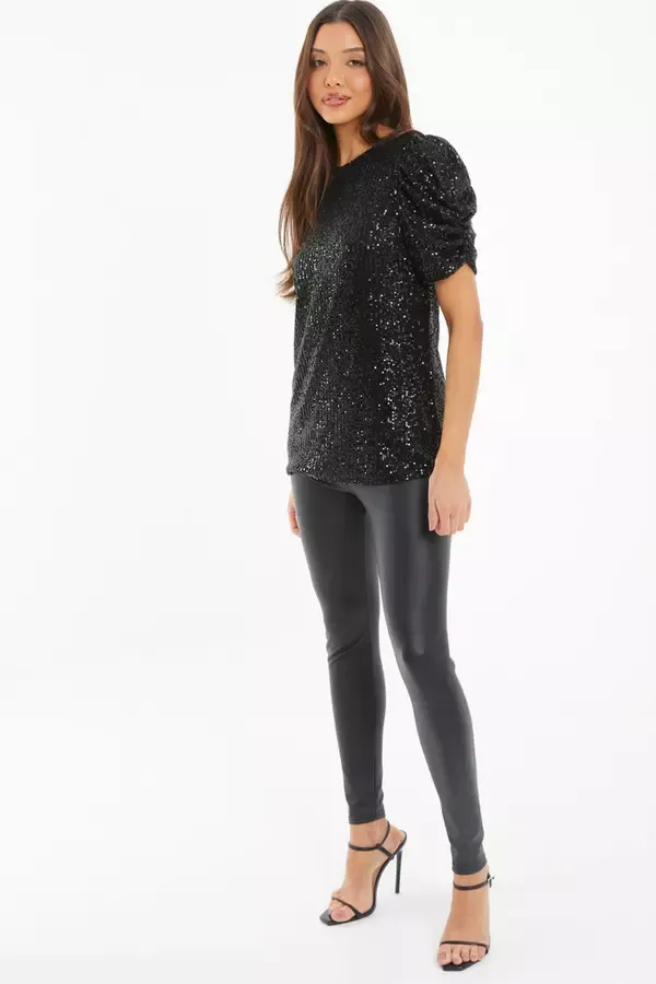 Quiz Clothing Going Out Black Sequin Boxy Top 8211 Women