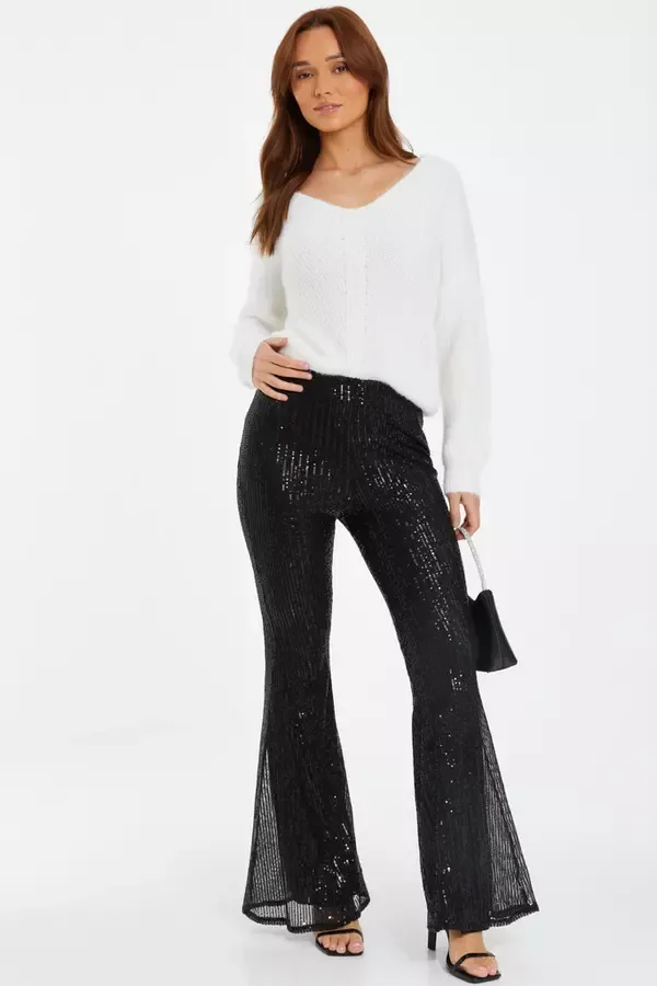 Quiz Clothing Going Out Black Sequin Palazzo Trousers 8211 Women