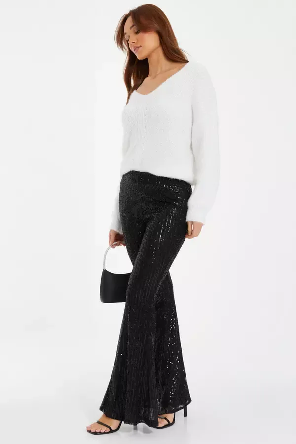 Quiz Clothing Going Out Black Sequin Palazzo Trousers 8211 Women