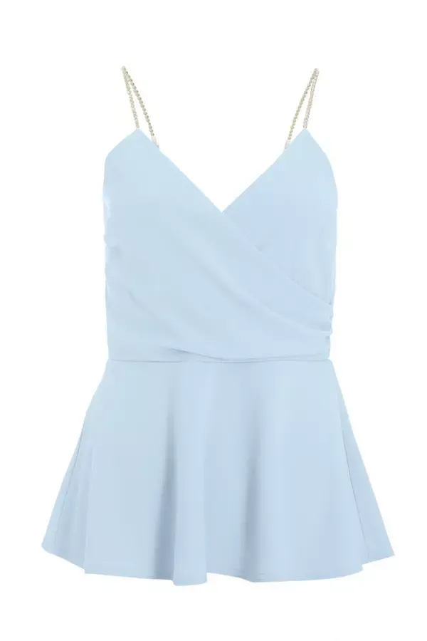 Quiz Clothing Going Out Blue Diamante Strap Wrap Top 8211 Women
